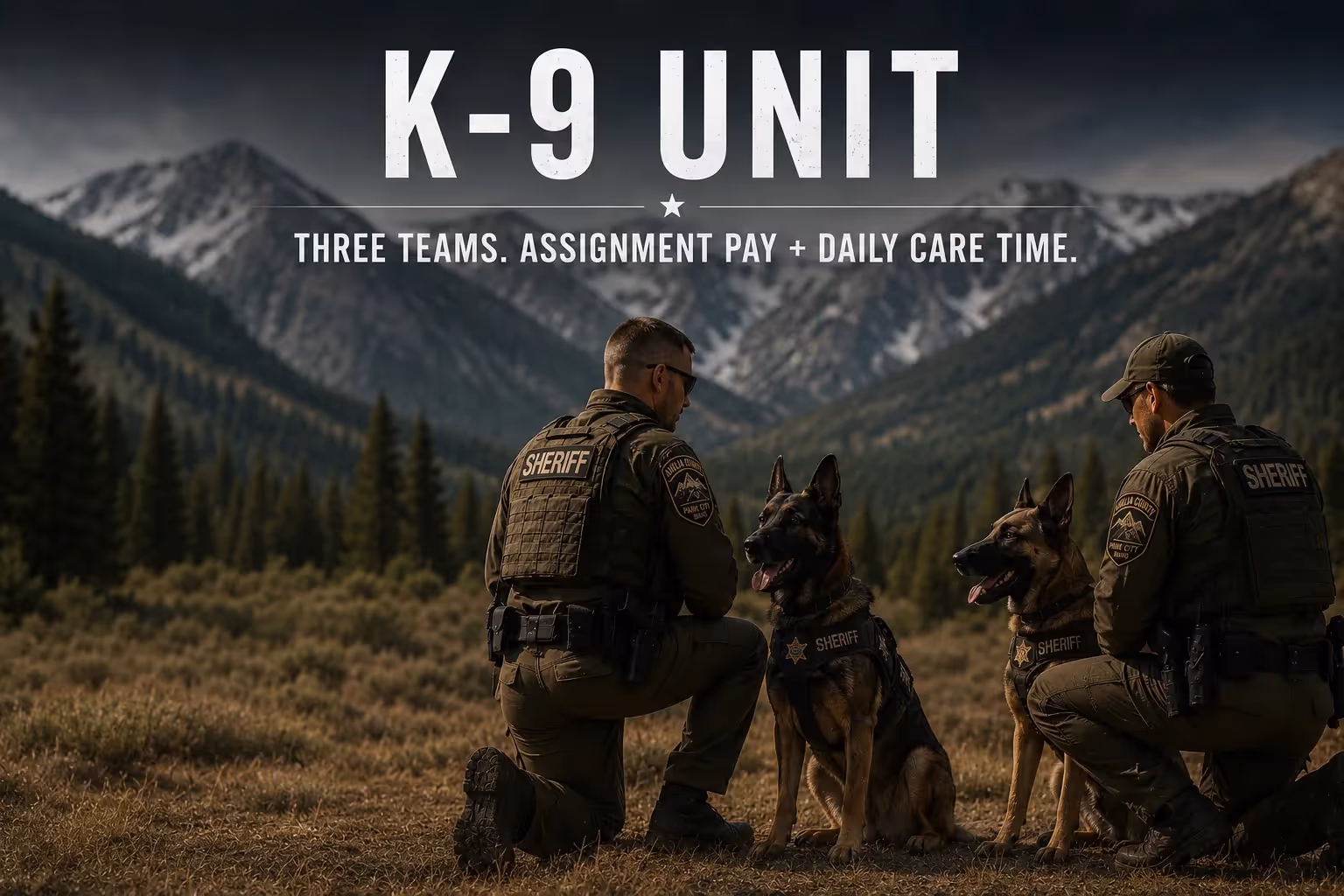 K-9 Unit — Three teams. Assignment pay + daily care time.