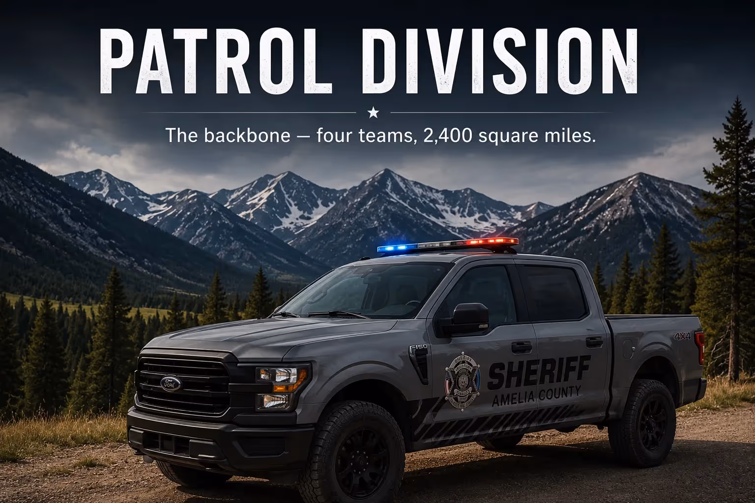 Patrol Division — The backbone — four teams, 2,400 square miles.